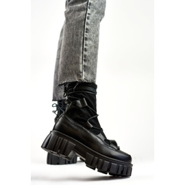 Botines de mujer con cordones y plataforma con pala flexible negro 4