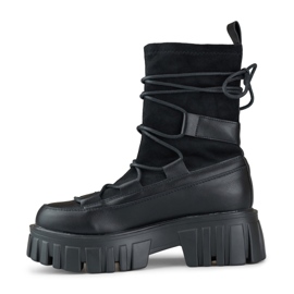 Botines de mujer con cordones y plataforma con pala flexible negro 2