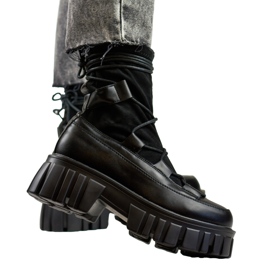 Botines de mujer con cordones y plataforma con pala flexible negro 3