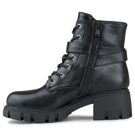 Botines negros con cordones confeccionados en ecopiel y tacón bajo 2 Botines negros con cordones confeccionados en ecopiel y tacón bajo 2