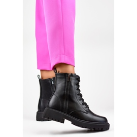 Botines negros con cordones de ecopiel para mujer 4