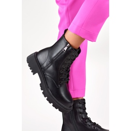 Botines negros con cordones de ecopiel para mujer 3