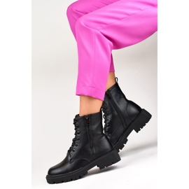 Botines negros con cordones de ecopiel para mujer 6