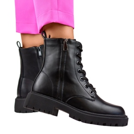 Botines negros con cordones de ecopiel para mujer 5