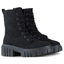 Botines cordones mujer ante negro 1