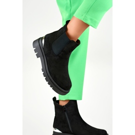Botas Chelsea de mujer en ante con decoración plateada negro 3