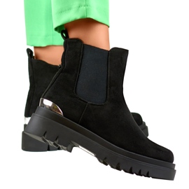 Botas Chelsea de mujer en ante con decoración plateada negro 4