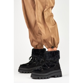 Botas de nieve de mujer de pelo negro con cordones decorativos 4