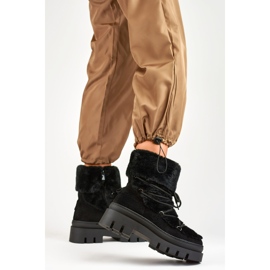 Botas de nieve de mujer de pelo negro con cordones decorativos 3
