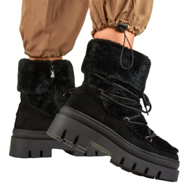 Botas de nieve de mujer de pelo negro con cordones decorativos 5