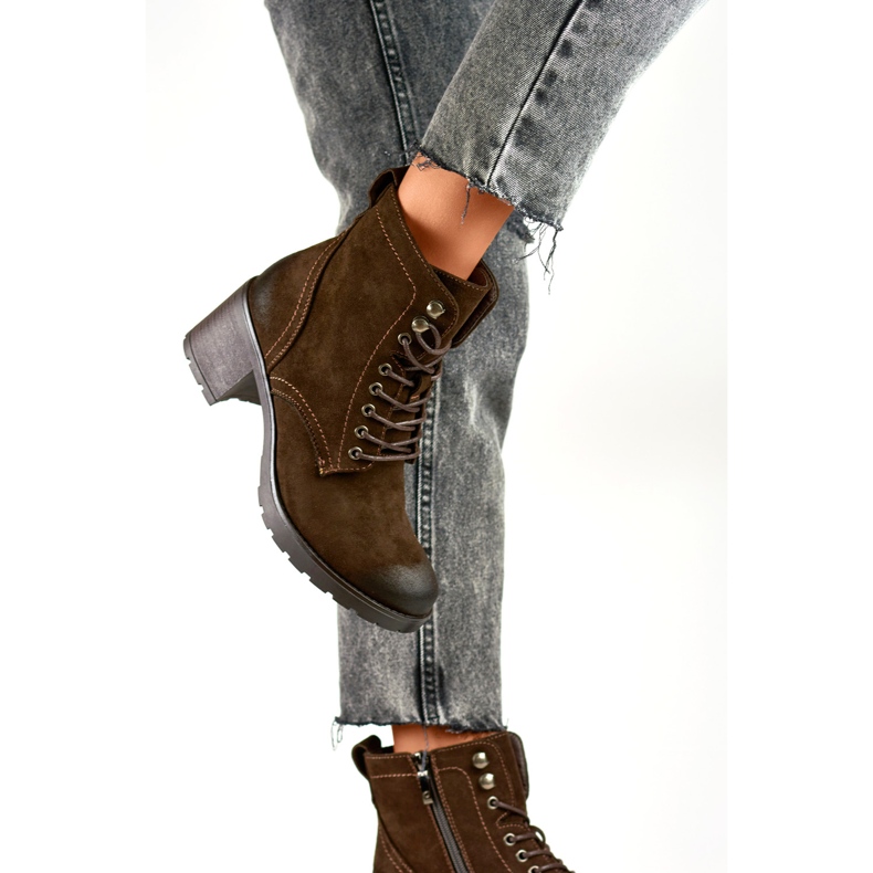 Botines cordones mujer ante marrón 2