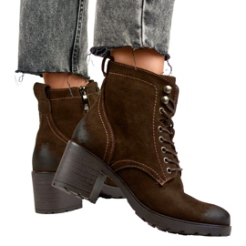 Botines cordones mujer ante marrón 1