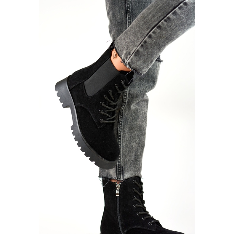 Botas Chelsea de mujer con cordones de ante Workers Klara negro 1