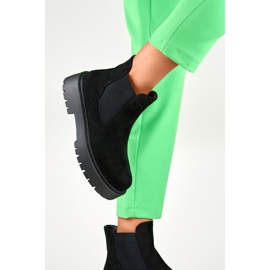 Botas Chelsea de mujer de ante con suela gruesa negro 1