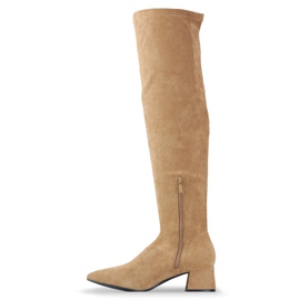 Botas de ante por encima de la rodilla con tacón bajo. marrón 3