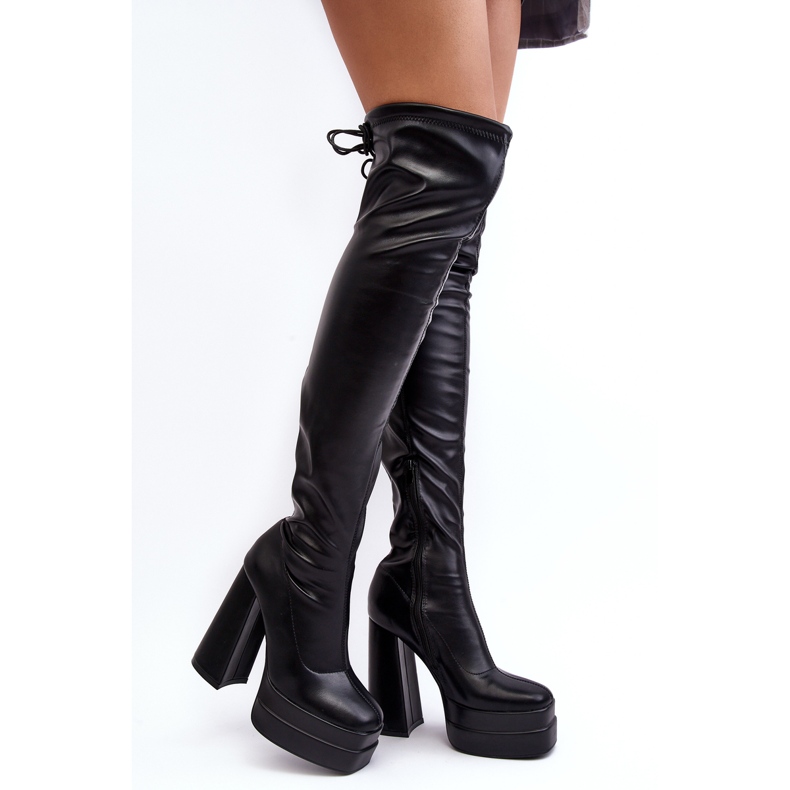 Botas por encima de la rodilla de mujer Yoge negro con plataforma y tacón alto 1 Botas por encima de la rodilla de mujer Yoge negro con plataforma y tacón alto 1