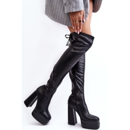 Botas por encima de la rodilla de mujer Yoge negro con plataforma y tacón alto 2 Botas por encima de la rodilla de mujer Yoge negro con plataforma y tacón alto 2