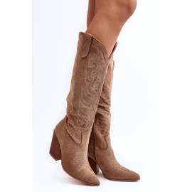 Botas Cowboy Mujer Tomani Beige con Tacón Alto 3