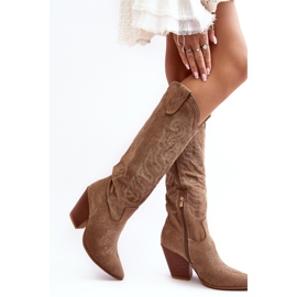 Botas Cowboy Mujer Tomani Beige con Tacón Alto 5