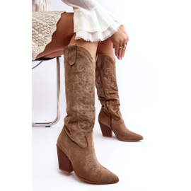 Botas Cowboy Mujer Tomani Beige con Tacón Alto 2