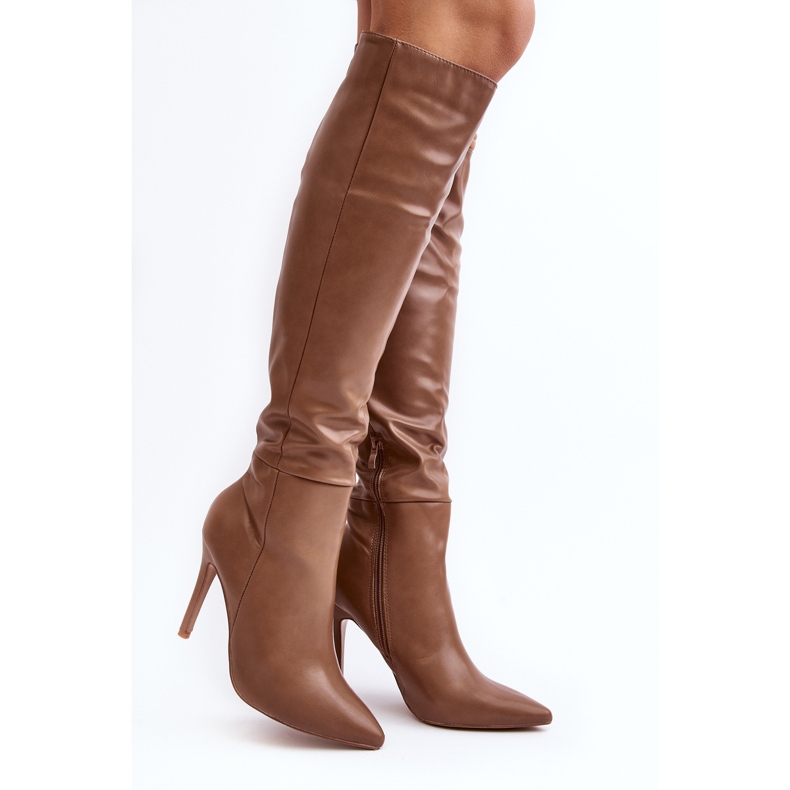 Botas de tacón alto por encima de la rodilla para mujer, Sirenpha beige oscuro 1