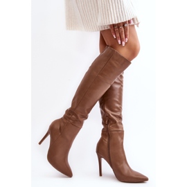 Botas de tacón alto por encima de la rodilla para mujer, Sirenpha beige oscuro 2