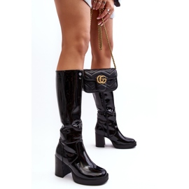 Botas Mujer Charol Tacón Alto Negro Efatina 1