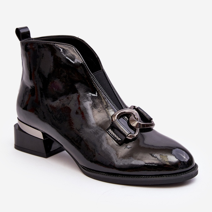 Vinceza Botas de tacón bajo de charol para mujer, aislantes, loos negros 1