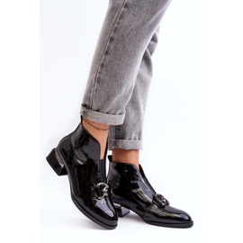 Vinceza Botas de tacón bajo de charol para mujer, aislantes, loos negros 2