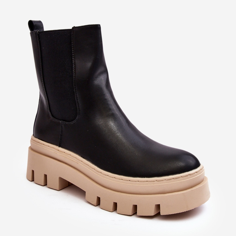 Vinceza Botas Worker Mujer Negro y Beige Loretta 1