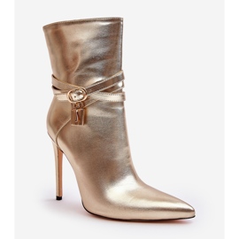 Botines Mujer Tacón Alto Con Tiras Dorado Casulle 3