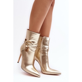 Botines Mujer Tacón Alto Con Tiras Dorado Casulle 4