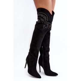Botas de tacón alto por encima de la rodilla para mujer Vessy negro 1