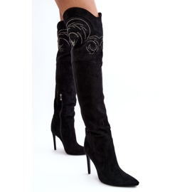 Botas de tacón alto por encima de la rodilla para mujer Vessy negro 3