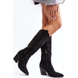 Botas Cowboy por Encima de la Rodilla para Mujer Decoradas con Pedrería, Negro Poelstra 4