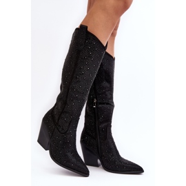 Botas Cowboy por Encima de la Rodilla para Mujer Decoradas con Pedrería, Negro Poelstra 3