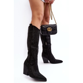 Botas Cowboy por Encima de la Rodilla para Mujer Decoradas con Pedrería, Negro Poelstra 7