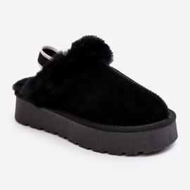Pantuflas de mujer Sophienne con plataforma y pelo negro 1