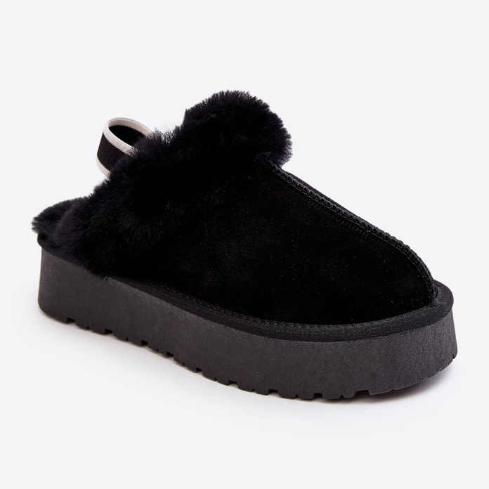 Pantuflas de mujer Sophienne con plataforma y pelo negro 1