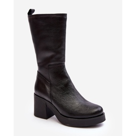 Botas de cuero con tacón grueso Lemar Odennia de mujer de color negro 1