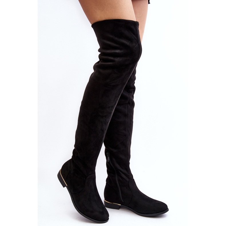 Botas por encima de la rodilla para mujer con tacón plano, Bikka negra negro 1