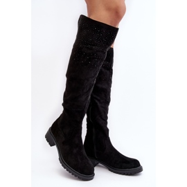 Botas por encima de la rodilla de mujer decoradas con tacón plano, Negro Cintya 1