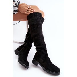 Botas por encima de la rodilla de mujer decoradas con tacón plano, Negro Cintya 6