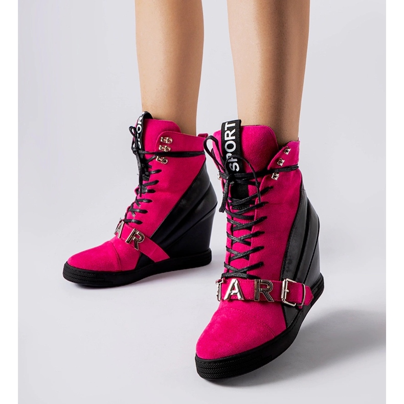 Zapatillas con cuña Pugliesi rosa y negra 1