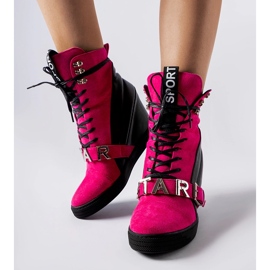 Zapatillas con cuña Pugliesi rosa y negra 2
