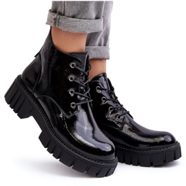 Sergio Leone Botines con cordones y aislamiento de charol Negro Bjorg 10