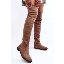 Botas planas por encima de la rodilla de mujer Bikka beige 5