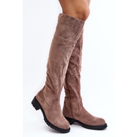 Botas planas por encima de la rodilla de mujer decoradas Cintya beige 1