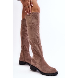 Botas planas por encima de la rodilla de mujer decoradas Cintya beige 3