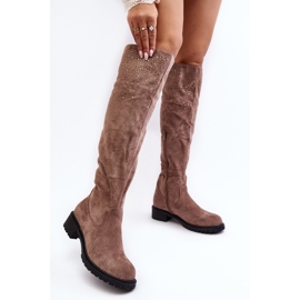 Botas planas por encima de la rodilla de mujer decoradas Cintya beige 4